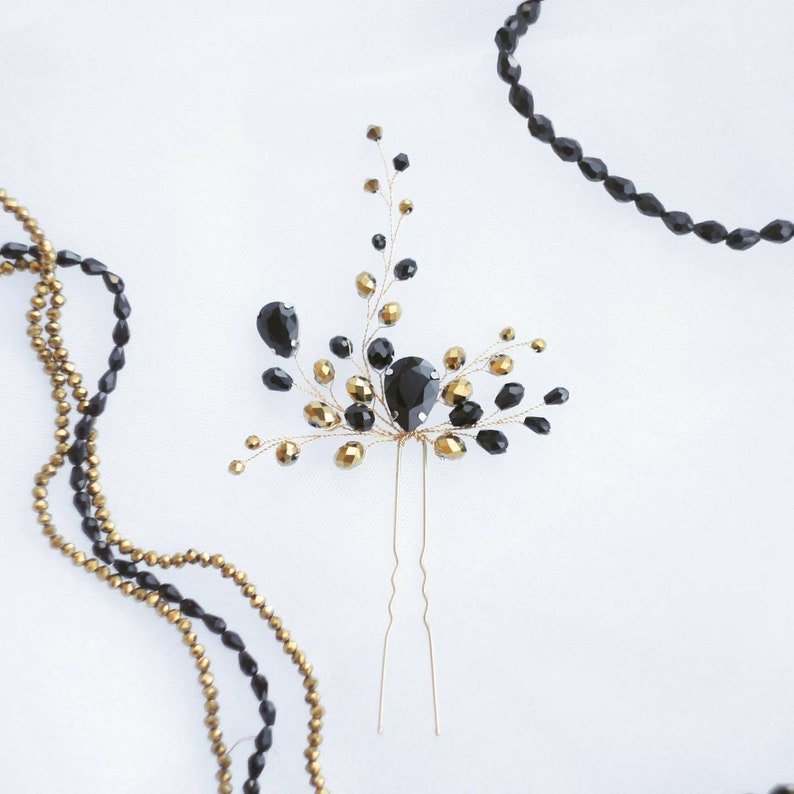 Black Hair Pin Wedding Hair Accessories Black Hair Piece Gold Etsy