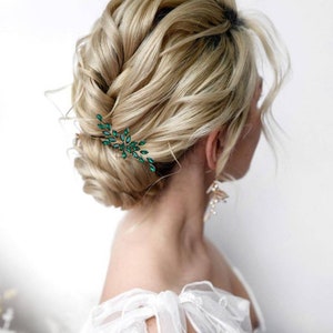 Alfiler de pelo esmeralda Alfileres de pelo de dama de honor verde Regalo para damas de honor Alfileres de pelo de cristal Alfiler de pelo de boda Horquillas de pedrería Alfileres de pelo esmeralda