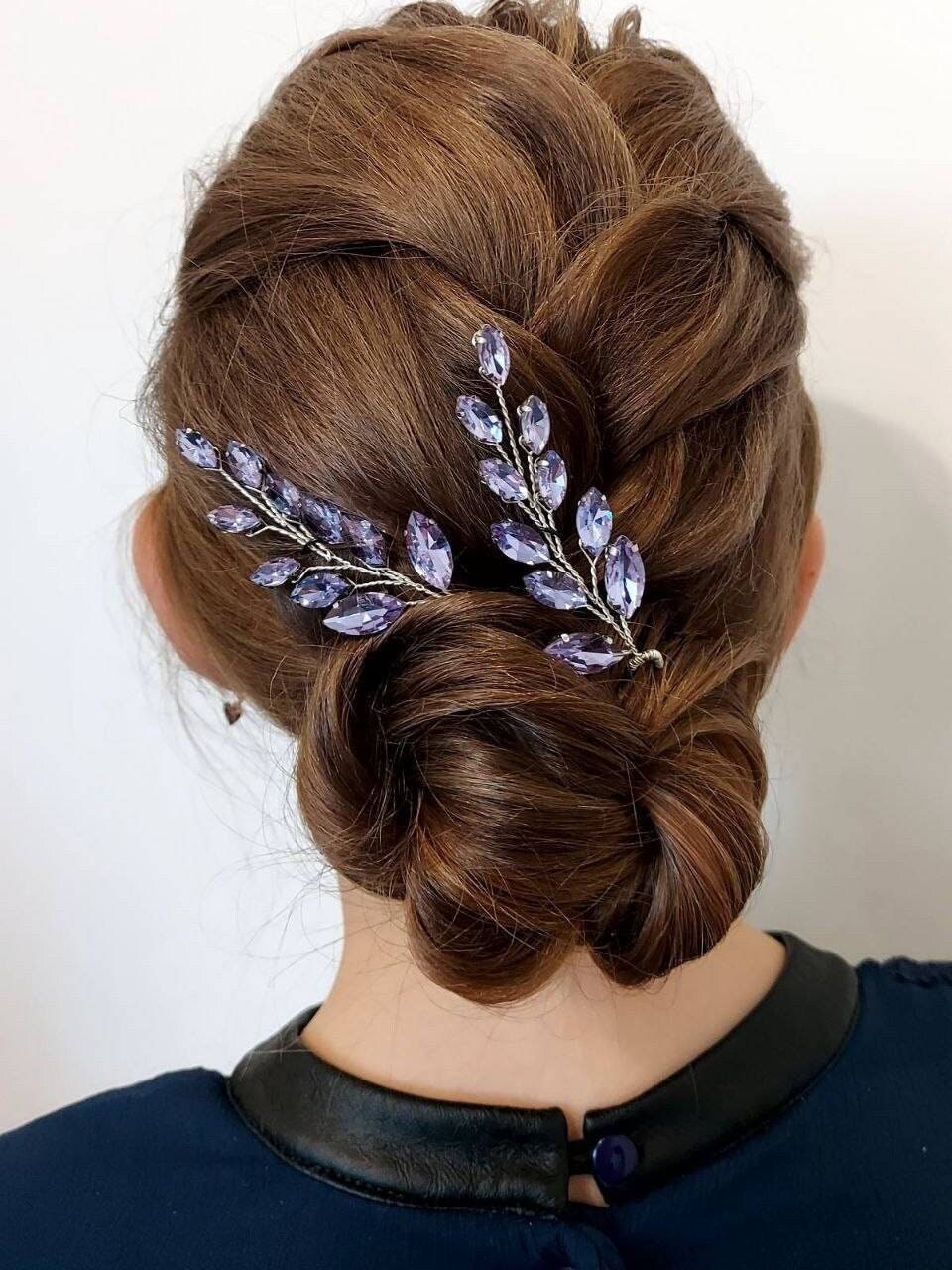 Purple hair pin ANY RHINESTONES COLORS Wedding hair accessories Crystal hair pins Lilac jewelry Lavender hair piece Purple hair comb