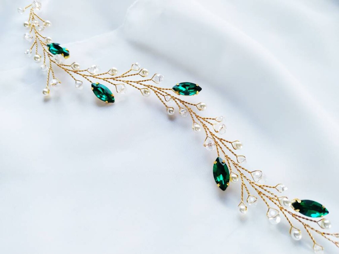 Green hair vine Emerald hair vine Emerald hair accessories Etsy