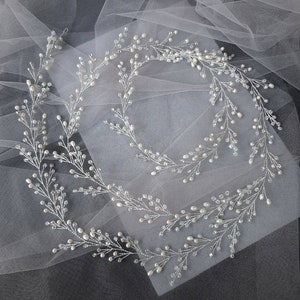 Bridal hair vine Bridal hair pieces Bridal headband Wedding hair accessories Gold hair vine Pearl hair vine Bridal headpiece Long hair vine Silver+White