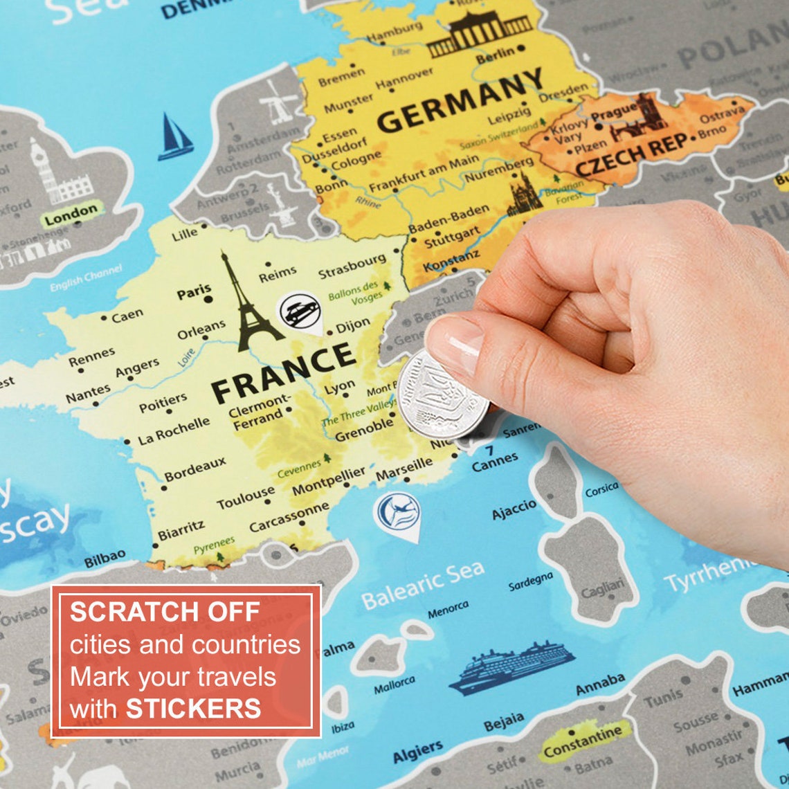 Detailed Europe Wall Map Scratch off Europe map scratch Gift Etsy