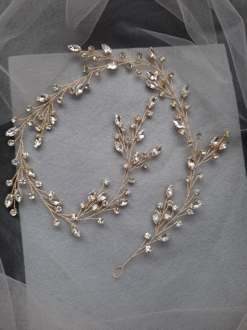 Delicate hair vine Gold hair vine Gold hair piece Bridal hair piece Crystal headband Wedding hair piece Bridal headpiece Bridal hair vine image 1