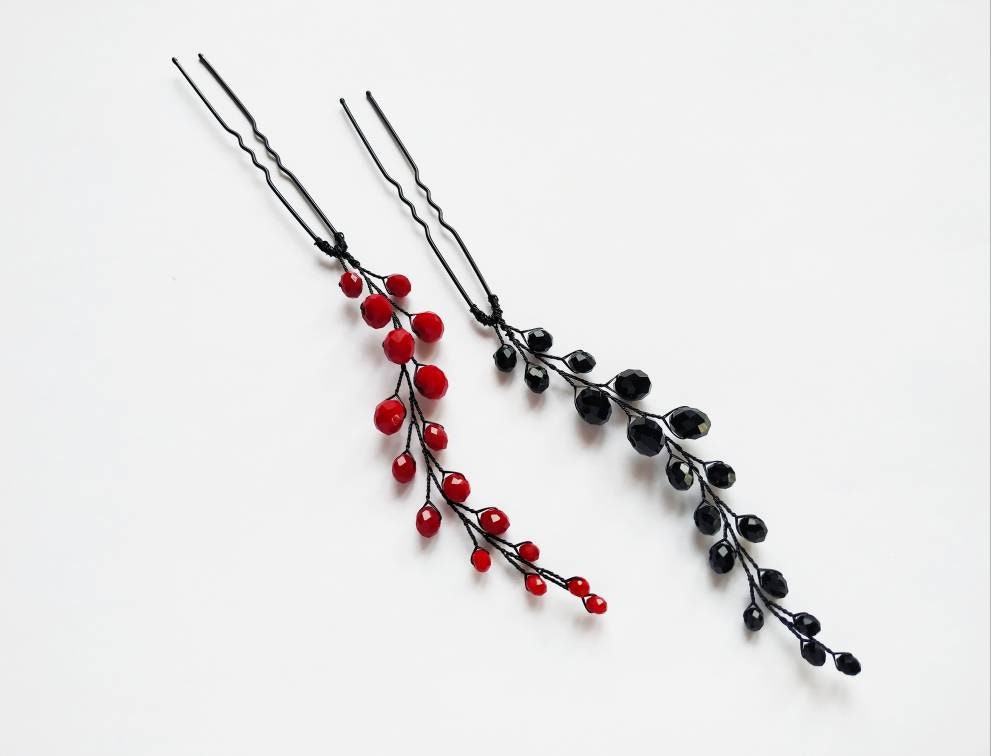 Black Hair Pin Crystal Hair Pins Black Bobby Pins Black Head Etsy