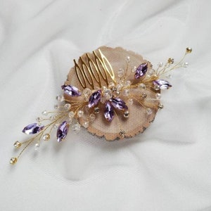 Bridesmaid hair comb ANY COLOR Crystal hair comb Rhinestone hair comb Wedding hair piece Gold bridal comb Purple hair comb Purple hair pin image 3