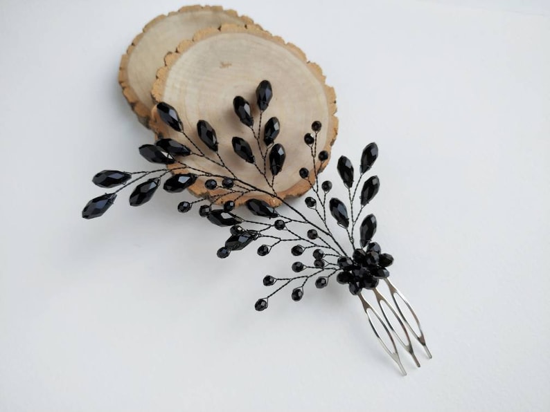Black Hair Comb Crystal Hair Pins Black Hair Pin Black Head Etsy