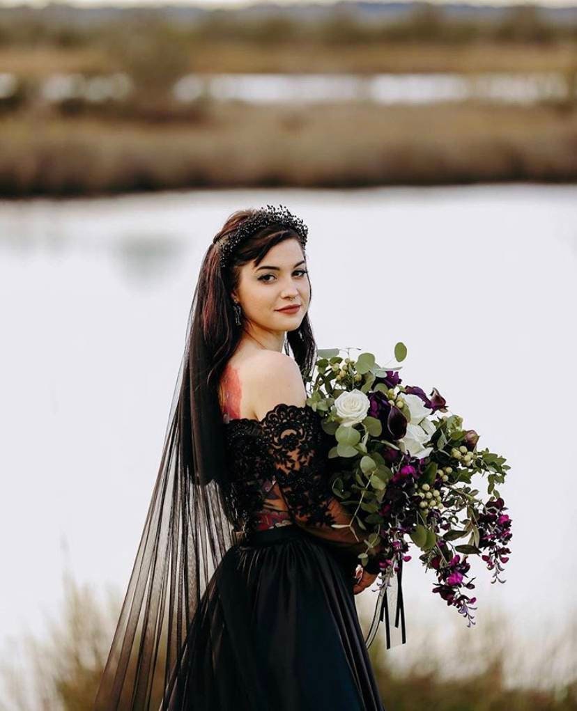 Black Crystal Tiara, Bridal Flower Tiara, Wedding Headpiece, Gothic Black Crown Wedding Hair Accessories - Victorian Gothic Black Bridal  main image 4