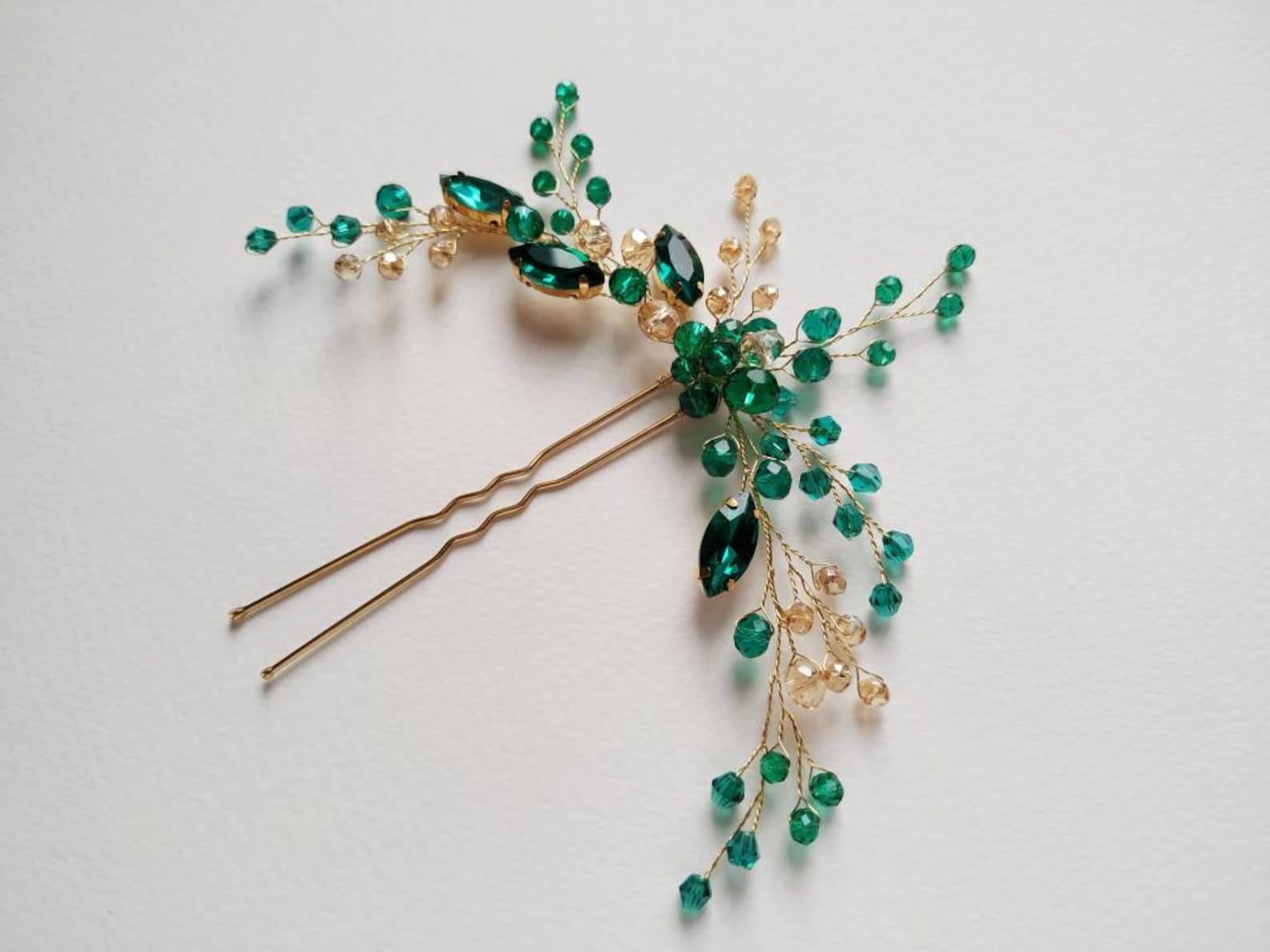 Emerald Hair Pin Emerald Headpiece Wedding Hair Accessories Etsy