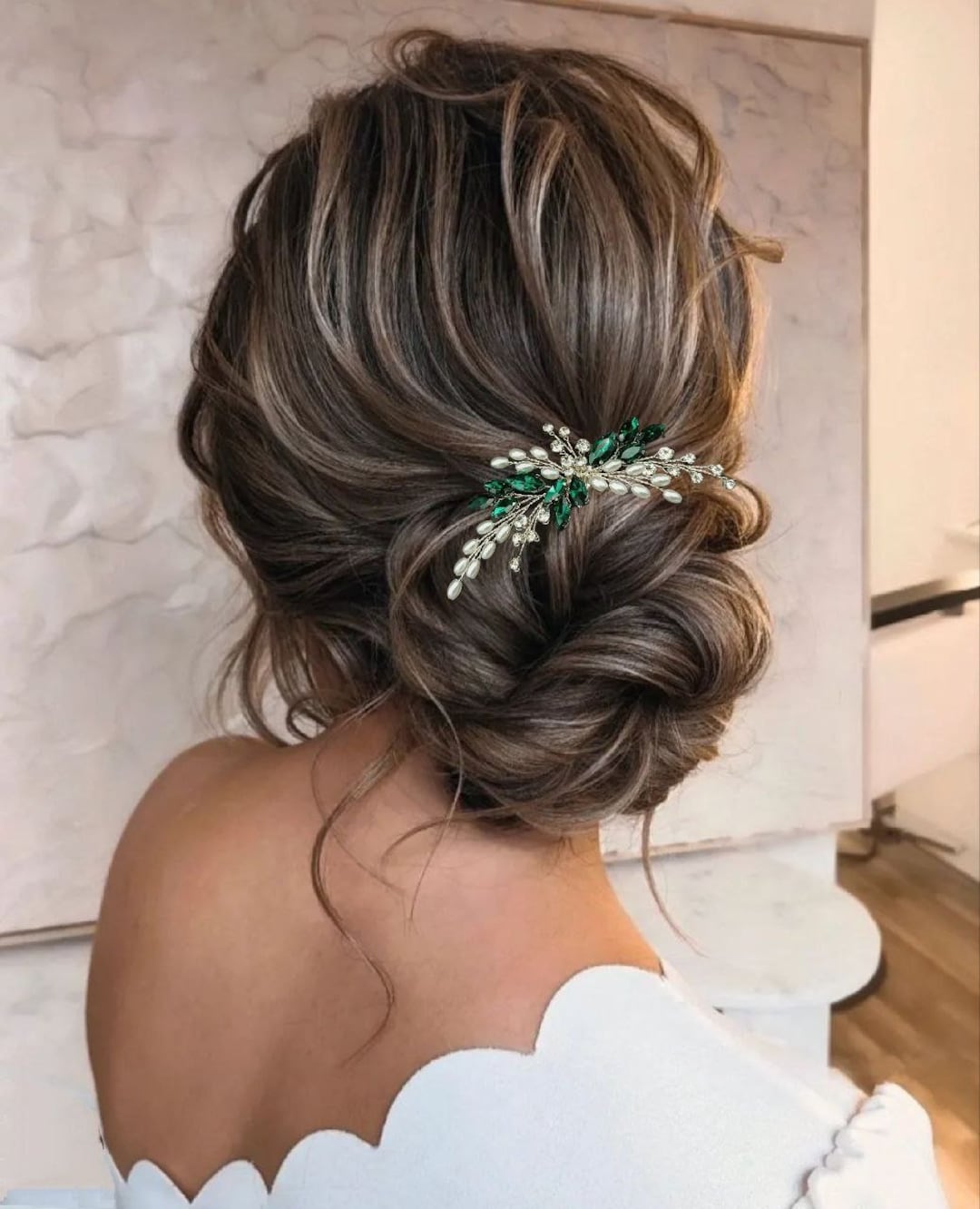 Denifery Smaragdgrüne Haarrebe – Hochzeitshaarschmuck Mit Kristall, Brautschmuck, 22 Cm