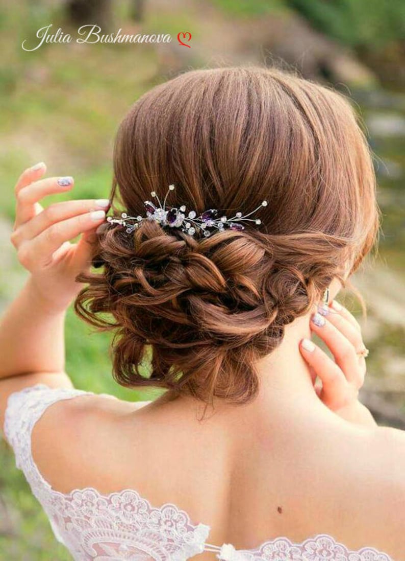 Bridesmaid hair comb ANY COLOR Crystal hair comb Rhinestone hair comb Wedding hair piece Gold bridal comb Purple hair comb Purple hair pin image 1