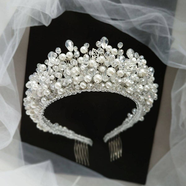 Pearl tiara Pearl headband Bridal headband Wedding headband Bridal tiara Bridal crown Crystal crown Wedding crown bridal headbands pearl