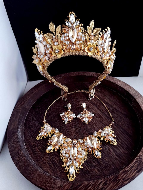 Champagne gold wedding bridal crown tiara Gold Bridal Crown | Champagne Gold Tiara | Crystal Wedding  main image 3