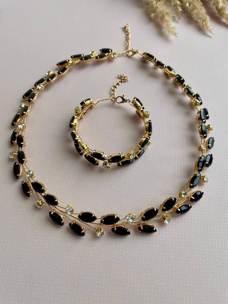 Crystal Jewelry Set ANY COLOR | Rhinestone Necklace, Bracelet, Earrings image 9