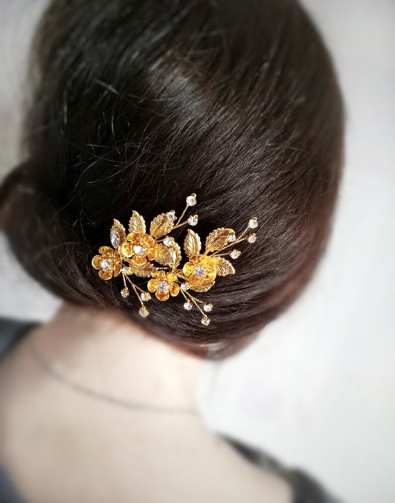 Bridal Set Hair Pins Gold Flower Hair Pins Wedding Hair Etsy