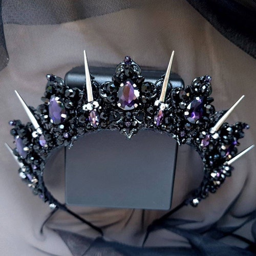 ?Amethyst Fairy Crown in Black Purple Crystal Tiara | Gothic Black Crown | Amethyst Wedding  main image 2