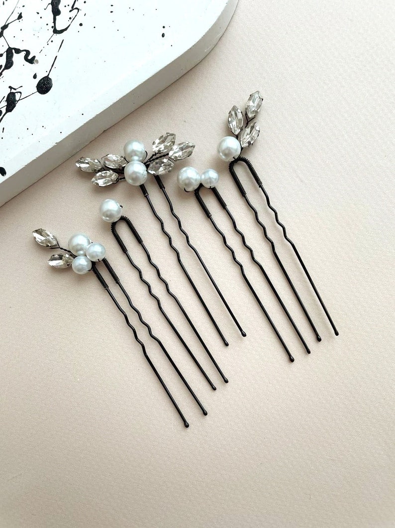 Wedding set of pearl hair pins Bridal hair pins wedding bun pin Bridal hair piece Wedding hair pins Mother of pearl hair pin Minimalist hair image 6