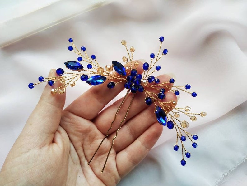 Dark Blue Hair Pin Blue Headpiece Wedding Hair Accessories Etsy