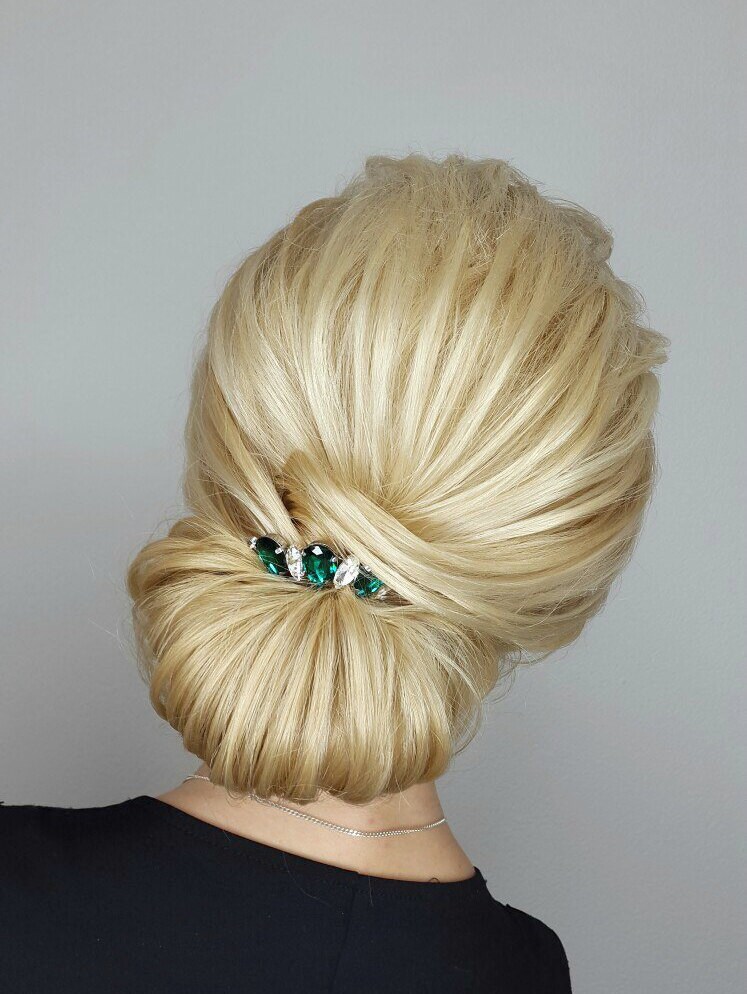 InSowni Braut Haarkamm Set – Goldfarben Mit Smaragd-Strass, Inkl. 6 U-Haarnadeln, Für Hochzeit & Festliche Anlässe
