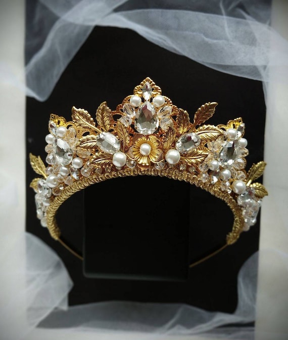 2 Diademe Corona Dea In Foglia Oro - Accessorio Capelli Bohémien Per Sposa, Feste E Foto - Foto 5