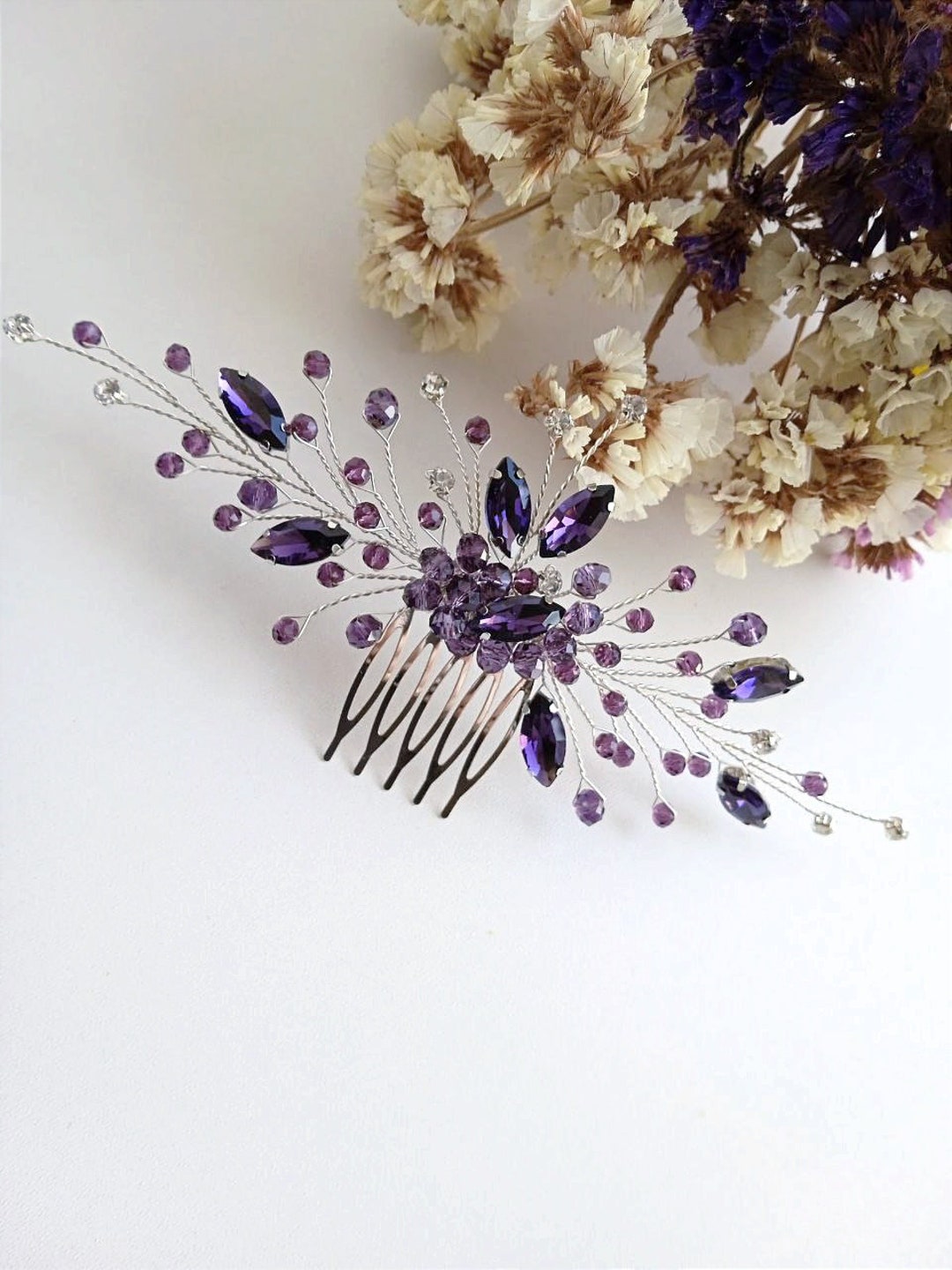Dark Purple Hair Comb Purple Jewelry Set Amethyst Jewelry Set Purple