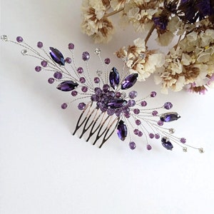 Dark purple hair comb Purple jewelry set amethyst jewelry set Purple hair accessories Purple hair piece Amethyst hair comb Crystal hair comb