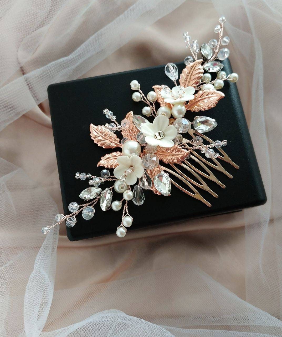 Rose gold hair comb Bridal hair piece Wedding Jewelry Rose | Etsy