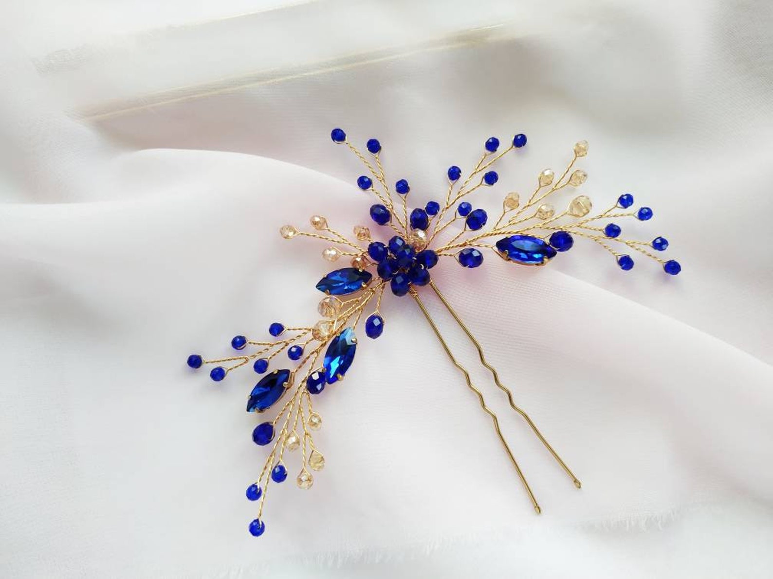 Dark blue hair pin Blue headpiece Wedding hair accessories Etsy