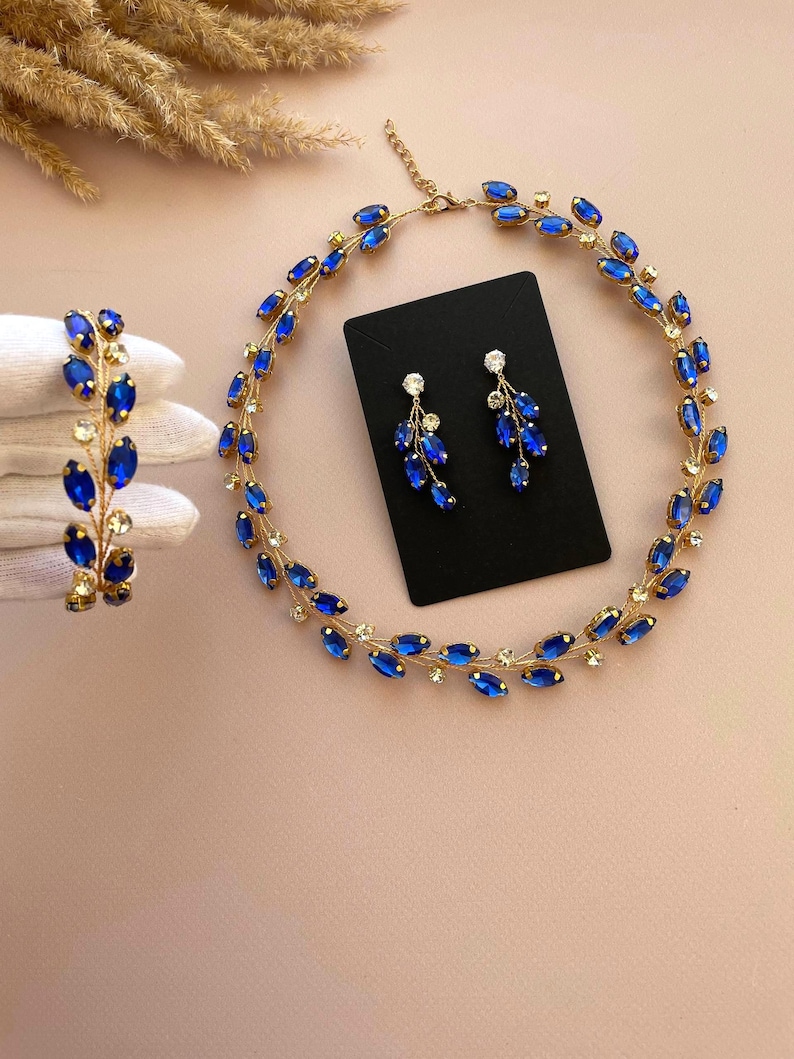Crystal Jewelry Set ANY COLOR | Rhinestone Necklace, Bracelet, Earrings image 7