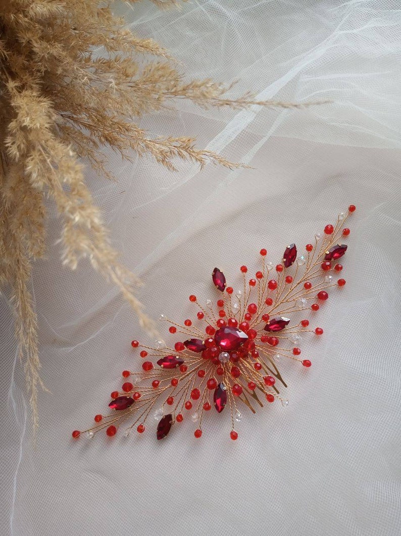 Crystal Red Hair Comb Red Hair Accessories Red Headpiece Etsy