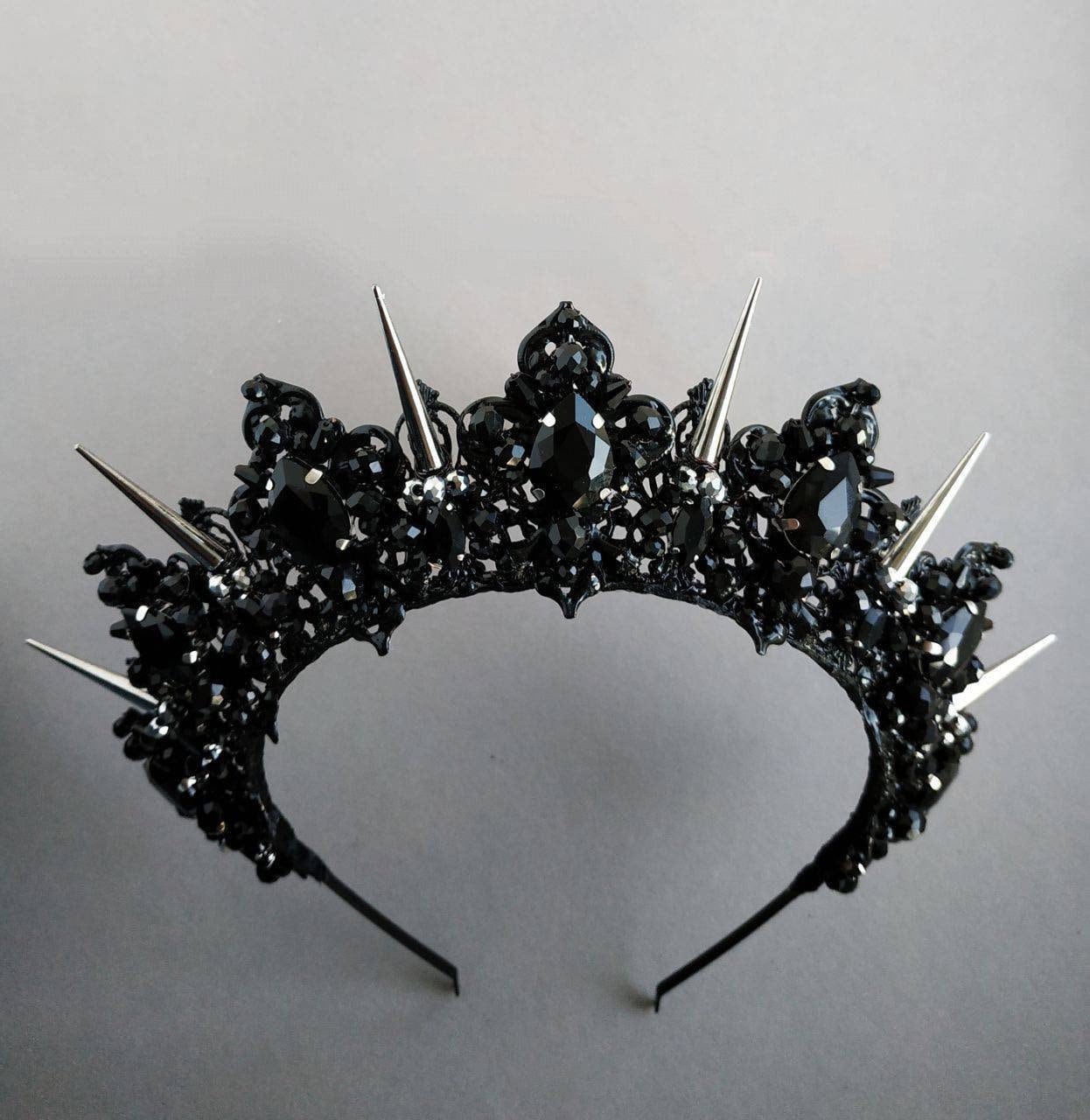 Black and Emerald Tiara Black Crown With Metal Spikes Emerald Etsy UK