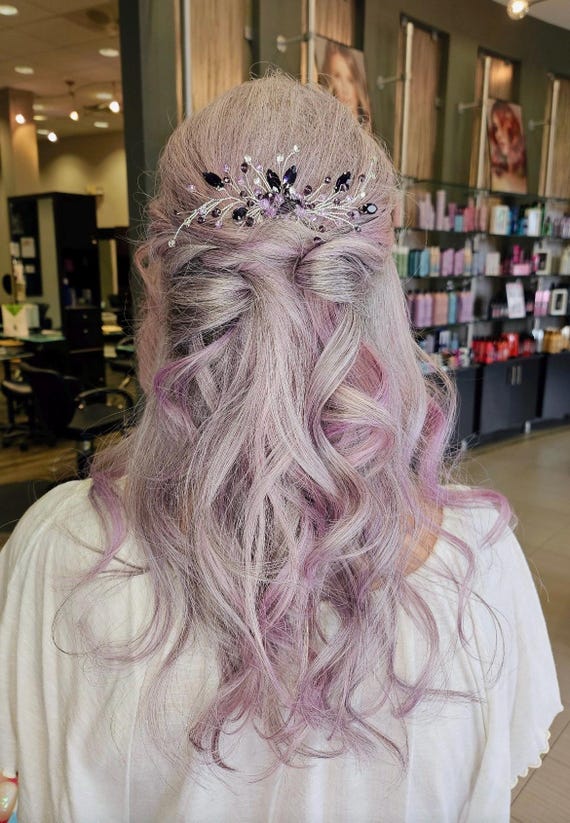 Gold and Lilac Bridal Hair Comb Set Amazon.com : BERYUAN Rhinestone Flower Hair Pieces Bridal  main image 4