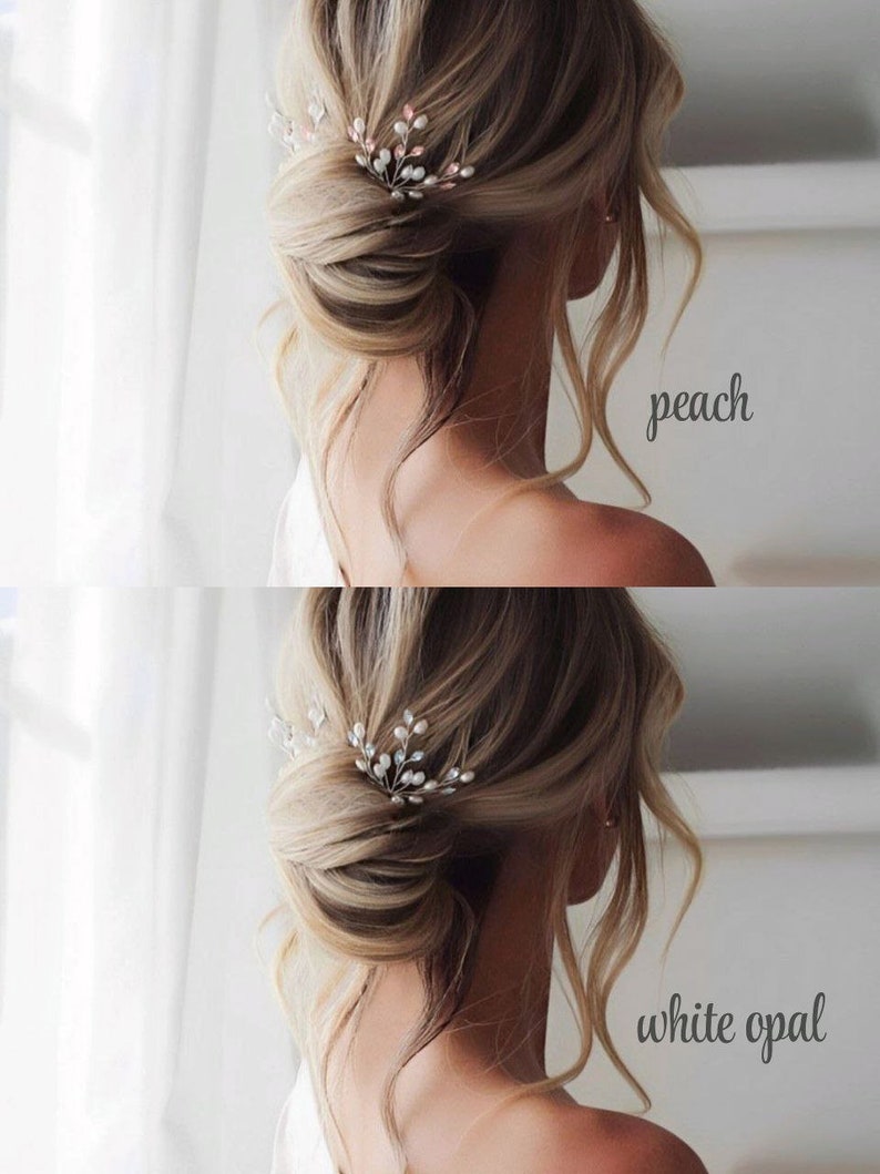Elegant pearl hair pins Bridal hair pins Pearl hair pin set Hair piece for bride Bridal head pieces Wedding hair pins Peach Fuzz image 5