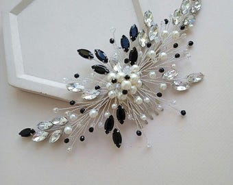 Schwarzer Kristall Braut Haarkamm | Strass Hochzeit Haarteil