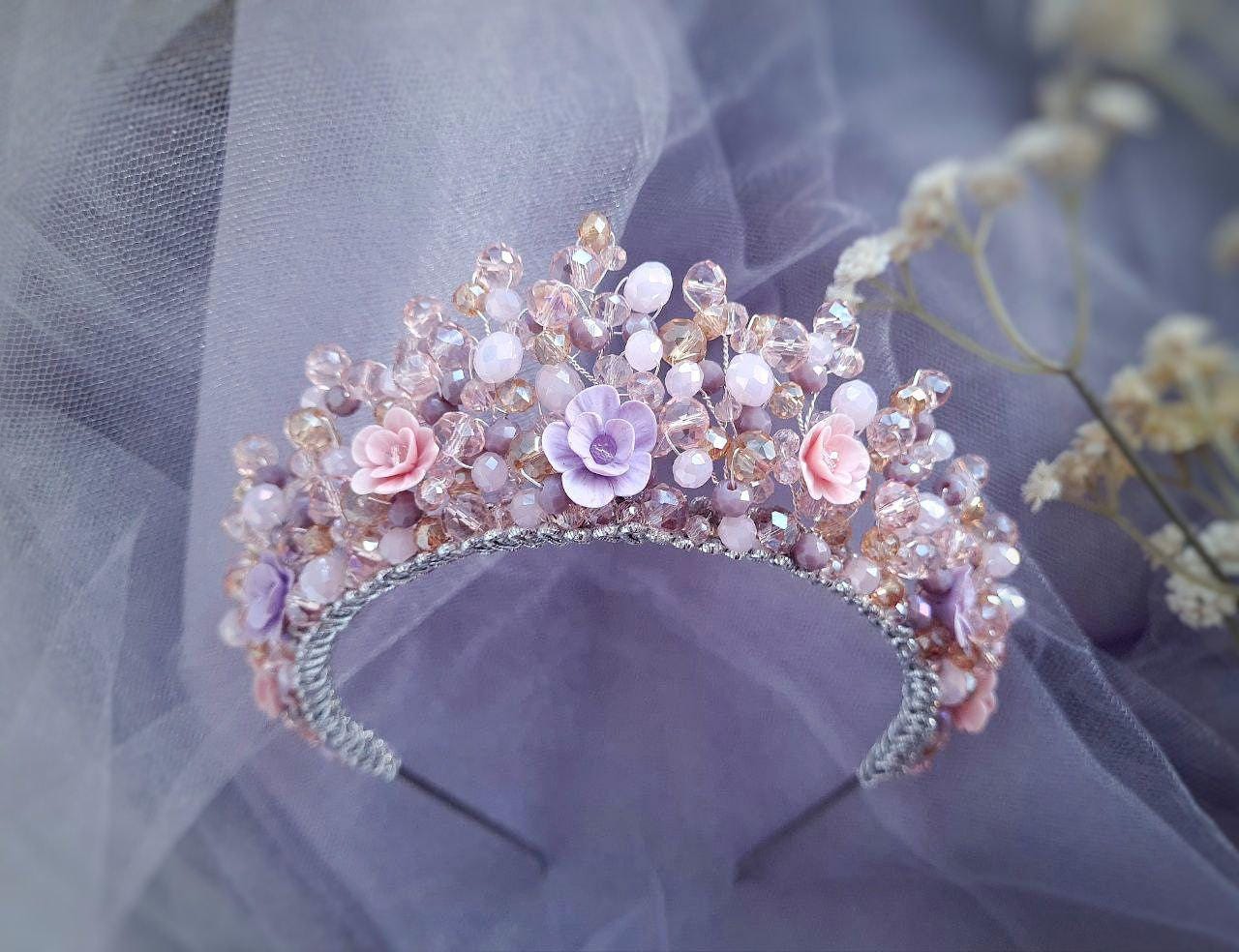 One Of A Kind Purple Floral Tiara Amazon.com : MOSTORY Purple Woodland Flower Crown - Handmade  main image 2