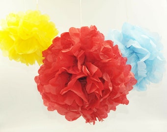 BlueRedYellow Tissue Paper Poms Hanging Flower House Party Decor Wedding Decorations Anniversary Birthday Floral Colourful Sewing & Fiber Craft Supplies & Tools jan-takayama.com