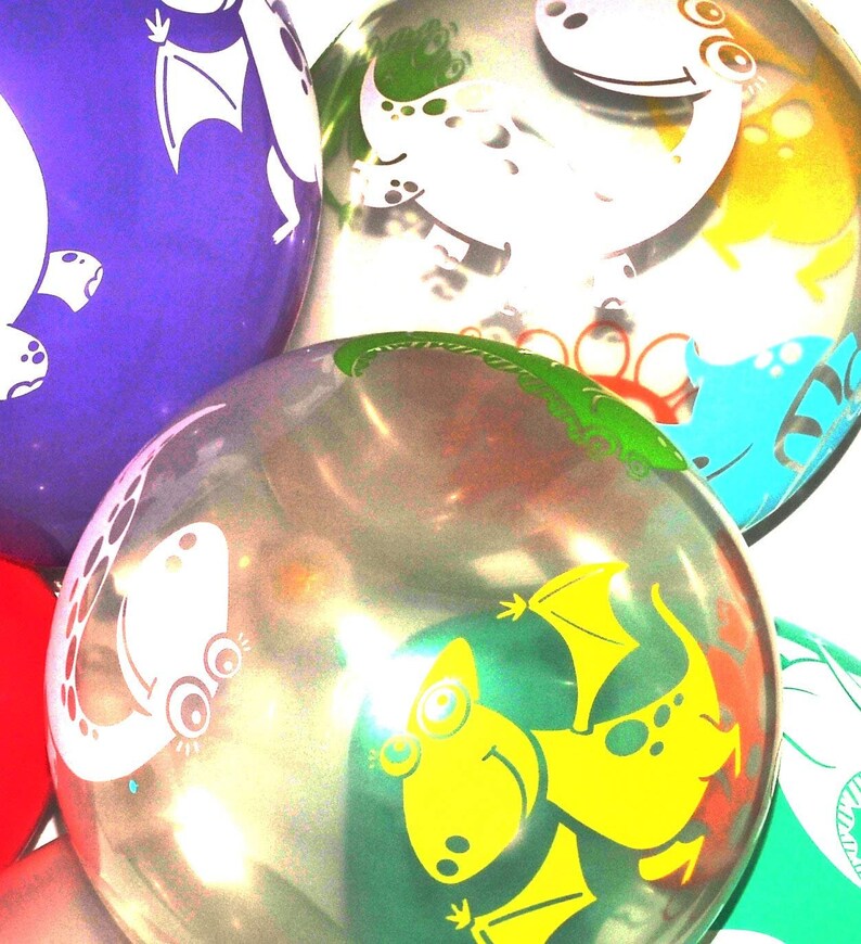Dino Party Decor 12 Latex Balloons 10 Pack of Transparent Dinosaur Balloons See Through Rainbow Balloons Kids Birthday Decorations