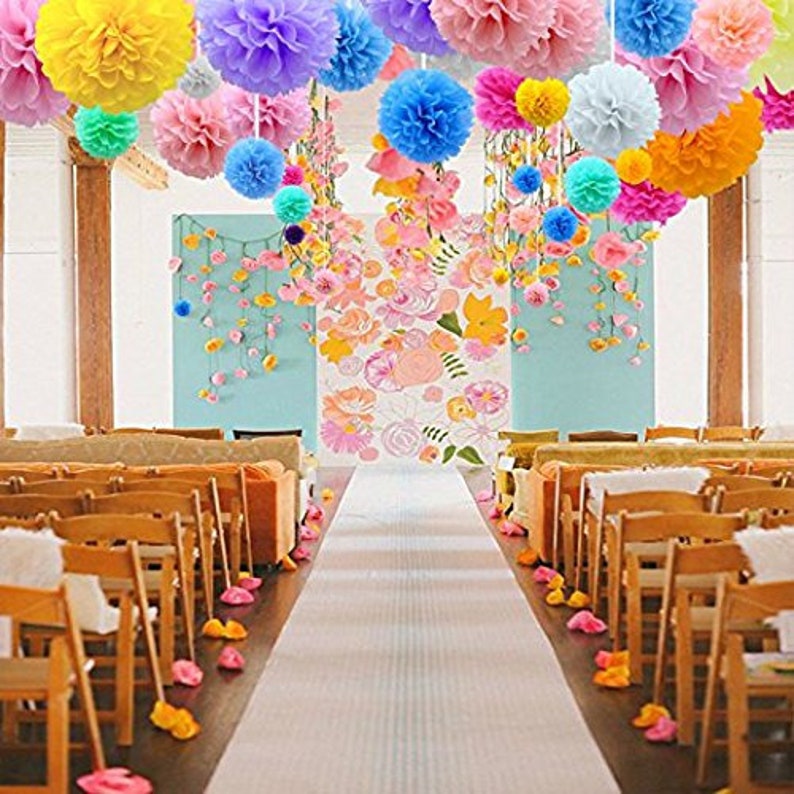 21 Pack of Rainbow Colour Tissue Paper Flower Balls Pom Pom Etsy