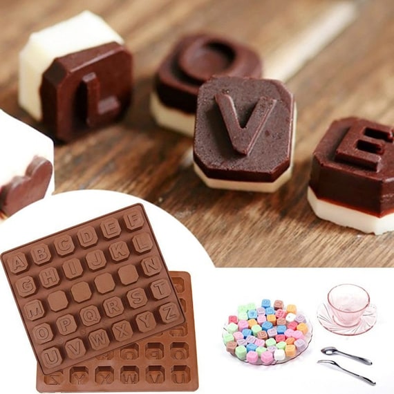 26 Slots Brown Non Stick Food Grade Silicone Alphabet Cavity Sweet Chocolate Mould Tray Cooking Birthday Accessory Party Kitchen Supplies