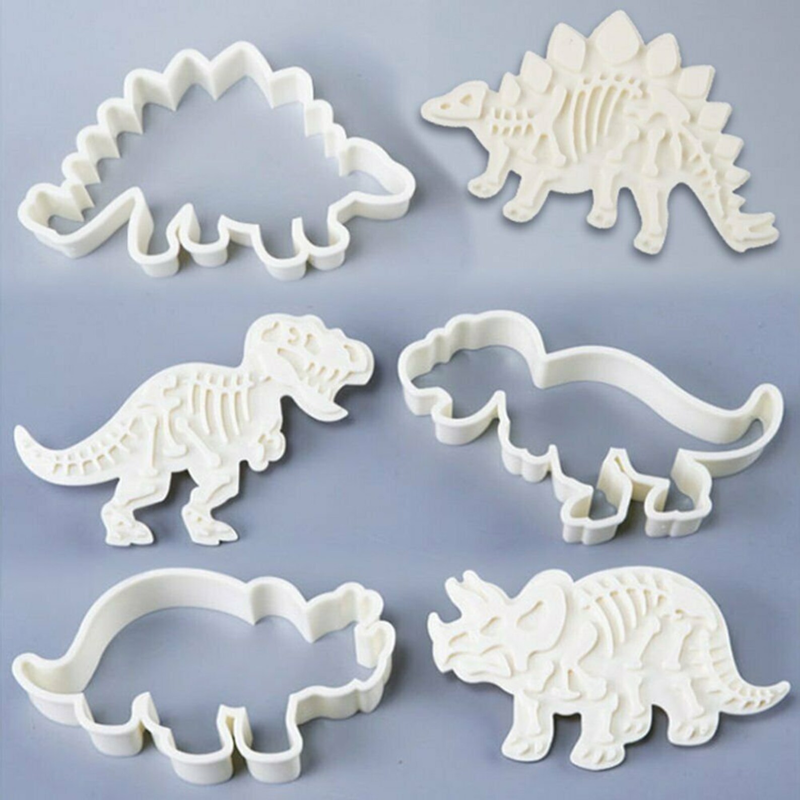 3 Dinosaur Shape Cookie Cutters & 3 Dino Stamper Moulds Set Etsy