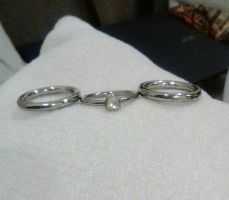 Three In One Oxidized Sterling Silver Large Clean Rose Cut Polki Diamond Stackable Ring Stack Set Wedding Party Engagement Boho Fashion