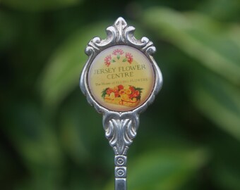 Vintage Spoon Jersey Flower Center Îles Anglo-Normandes Souvenir du Royaume-Uni