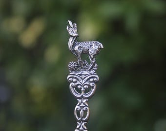 Vintage Löffel mit Hirschmotiv, verziertes Souvenir, Tiergeschenk