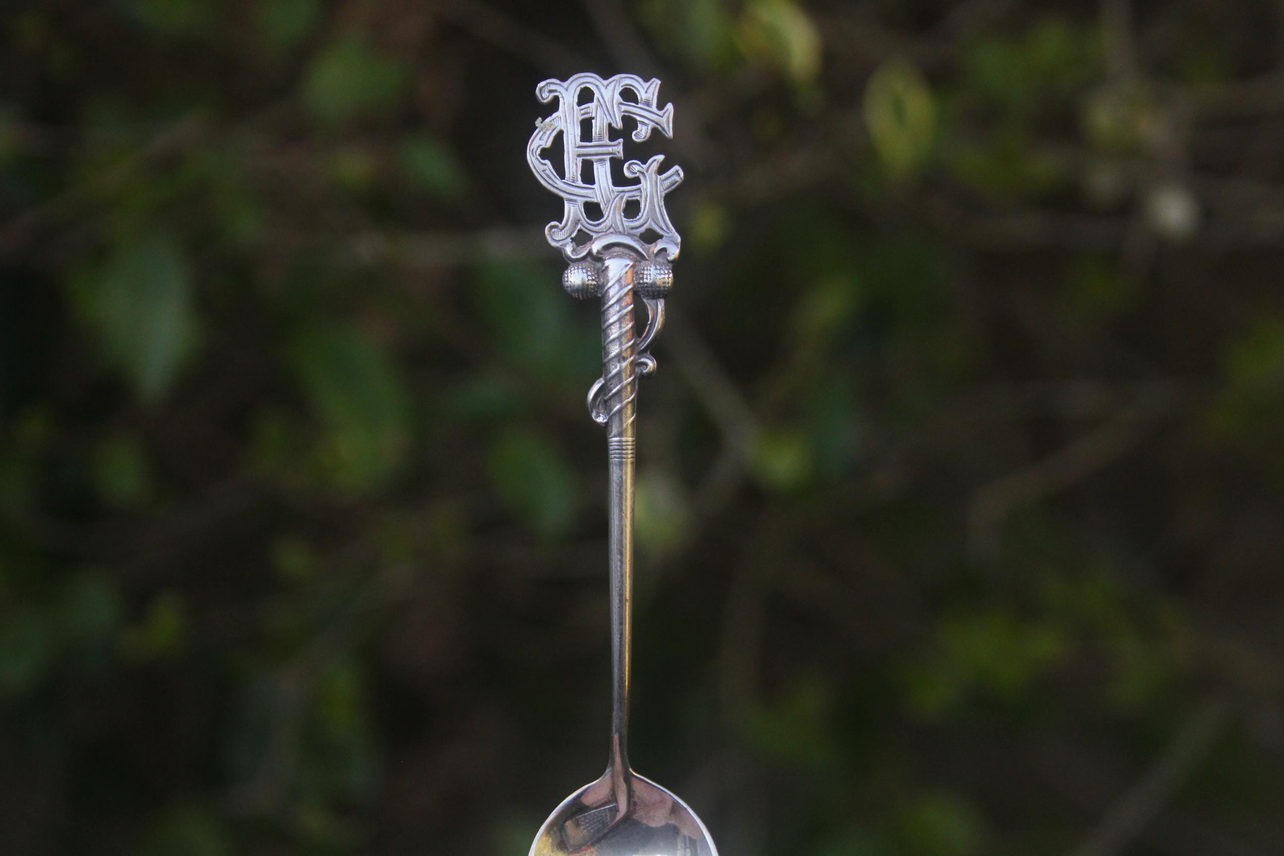 Antique 1935 Sterling Silver Spoon EGC E Golf Club Ornate Golfing
