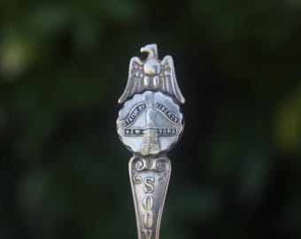 Antiker/Vintage-Löffel aus Sterlingsilber mit New Yorker Freiheitsstatue, USA, amerikanischem Adler als Souvenir