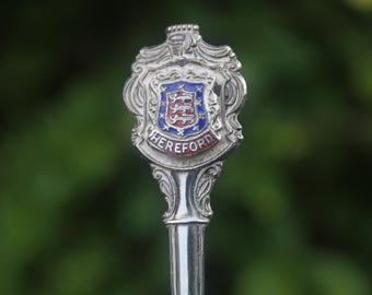 Cuillère vintage Hereford Crest, souvenir orné du Herefordshire, Royaume-Uni, cadeau britannique