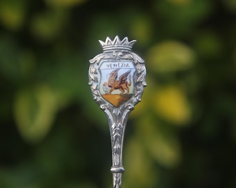 Cuillère en argent massif vintage Venise Italie Lion ailé italien vénitien