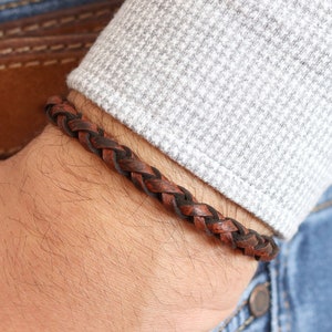 Rugged Braided Leather Bracelet, Simple Round Leather Bracelet, Antique Leather Cord Rustic Bracelet, Mens Boho Bracelet, Gift for Him