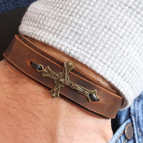 Inspirational Bible Verse Engraved Cross Bracelet for Men Etsy