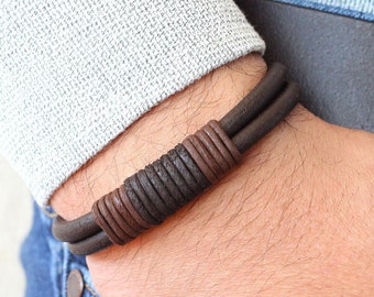 Earthy Color Woven Mens Leather Bracelet, Thick Leather Earthy Bracelet, Statement Bracelet for Men, Mens Jewelry, Layered Leather Cuff