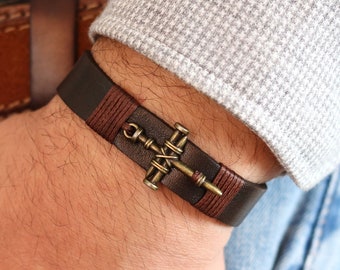 Nailed Cross Bracelet, Christian Leather Bracelet, Christian Gifts for Men, Religious Leather Cuff, Faith Bracelet, Religious Gift for Him